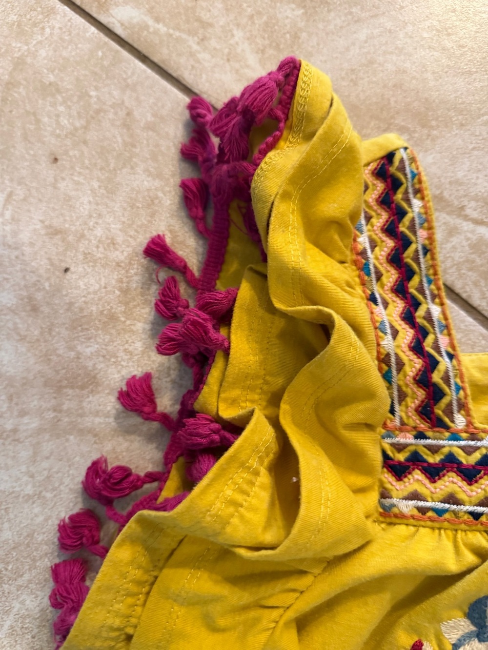 THML Mustard Yellow Embroidered Flutter-Sleeve Blouse - Picture 4 of 7